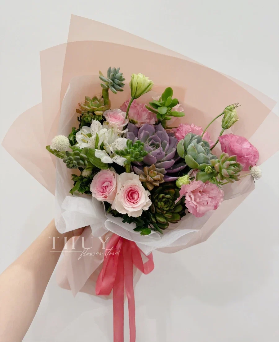 Bó hoa đẹp tặng mẹ bó hoa sen đá