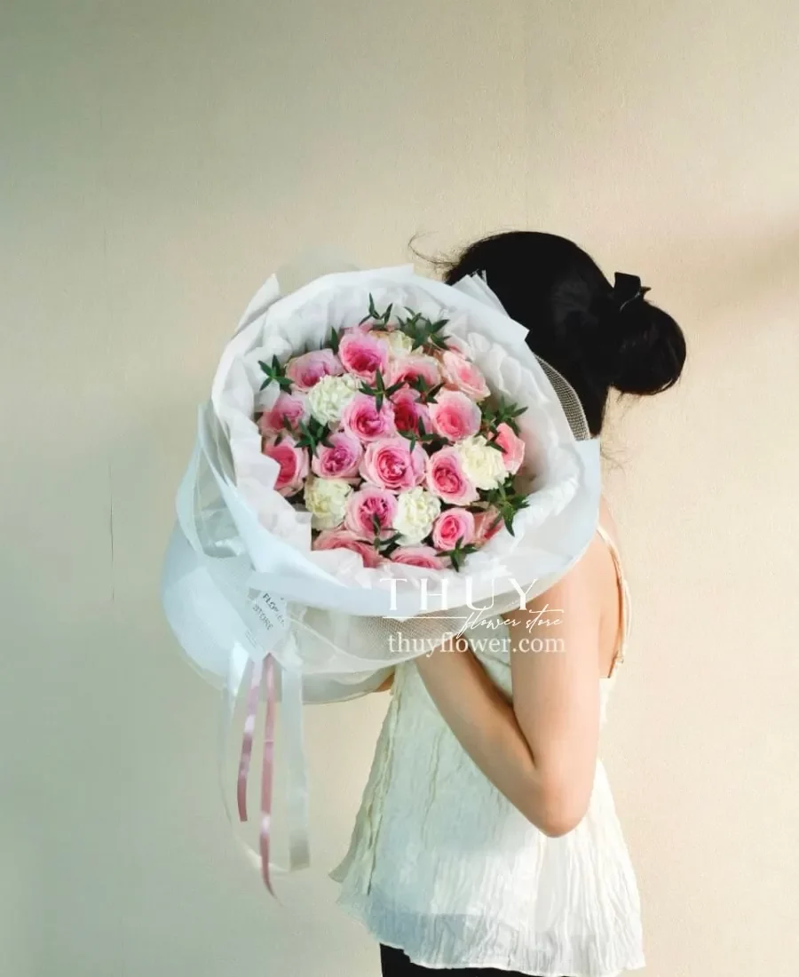 Bó hoa hồng lạc thần dáng tròn công chúa