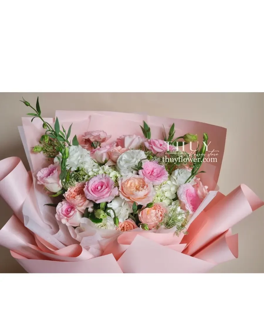 Bó hoa hồng mix tú cầu size vừa tặng 20 tháng 10