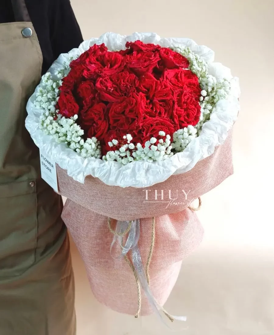 Bó hoa hồng ohara đỏ mix baby