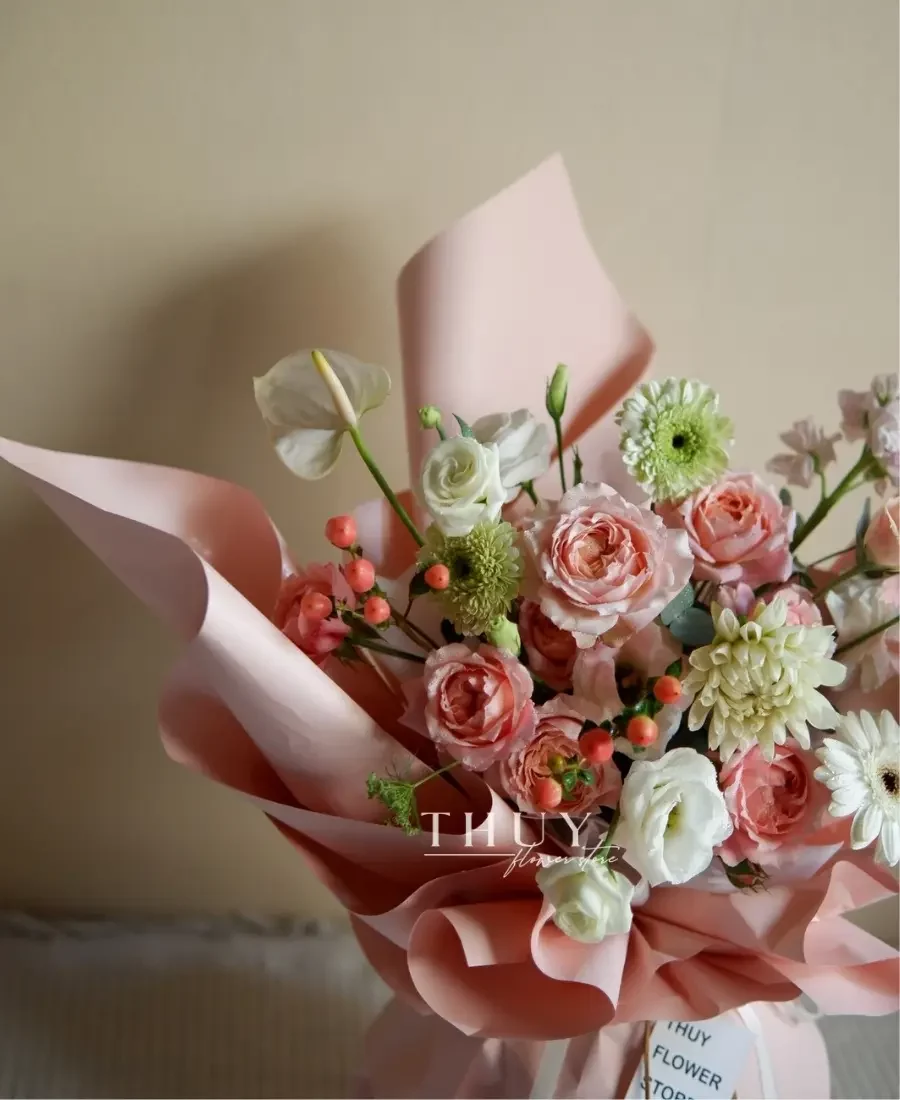 Bó hoa tone màu hồng Style Hàn Quốc tặng 8 tháng 3