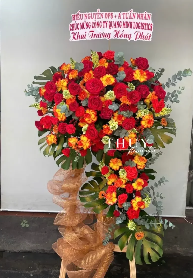 Lẵng hoa tặng khai trương màu đỏ cam