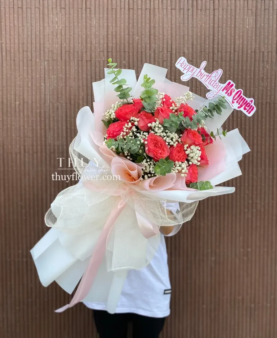 bó hoa hồng đỏ mix baby dáng dài